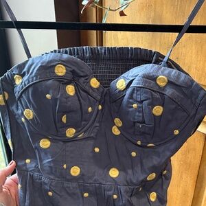 Anthropologie Floreat Blue Dress with yellow  Polka Dots